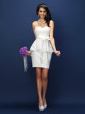 Sheath/Column Sweetheart Lace Sleeveless Short Satin Bridesmaid Dresses TPP0005531