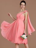 A-Line/Princess One-Shoulder Sleeveless Ruched Short/Mini Chiffon Bridesmaid Dresses TPP0005025