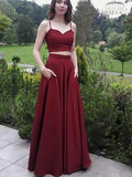 A-Line/Princess Satin Spaghetti Straps Sleeveless Ruffles Floor-Length Two Piece Dresses TPP0004715