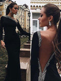 Trumpet/Mermaid Long Sleeves One-Shoulder Spandex Beading Sweep/Brush Train Dresses TPP0001719