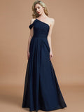 A-Line/Princess One-Shoulder Floor-Length Chiffon Sleeveless Bridesmaid Dresses TPP0005381