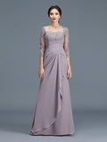 Sheath/Column 3/4 Sleeves Sweetheart Ruffles Chiffon Floor-Length Mother of the Bride Dresses TPP0007059