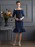 Sheath/Column Off the Shoulder 3/4 Sleeves Short Taffeta Mother of the Bride Dresses TPP0007318