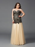 Sheath/Column Spaghetti Straps Applique Sleeveless Long Net Plus Size Dresses TPP0003960