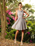 A-Line/Princess Scoop Hand-Made Flower Sleeveless Short Chiffon Bridesmaid Dresses TPP0005194