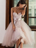 A-Line/Princess Tulle Sash/Ribbon/Belt Sweetheart Sleeveless Tea-Length Homecoming Dresses TPP0008580