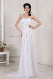 Sheath/Column Spaghetti Strap Pleats Ruched Beading Applique Long Chiffon Wedding Dresses TPP0006917