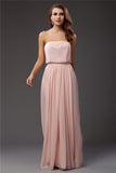 Sheath/Column Strapless Sleeveless Long Ruffles Chiffon Dresses TPP0004297