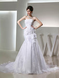 Trumpet/Mermaid Beading Long Strapless Sleeveless Organza Wedding Dresses TPP0006979