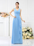 Sheath/Column V-neck Beading Sleeveless Long Chiffon Bridesmaid Dresses TPP0005417