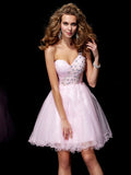 A-Line/Princess One-Shoulder Sleeveless Beading Short Elastic Woven Satin Homecoming Dresses TPP0008721