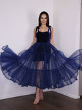 A-Line/Princess Tulle Ruffles Spaghetti Straps Sleeveless Tea-Length Homecoming Dresses TPP0004693