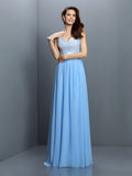 A-Line/Princess V-neck Lace Sleeveless Long Chiffon Bridesmaid Dresses TPP0005562