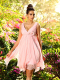 A-Line/Princess V-neck Ruffles Sleeveless Short Chiffon Bridesmaid Dresses TPP0005015