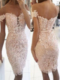 Sheath/Column Lace Off-the-Shoulder Sleeveless Knee-Length Homecoming Dress TPP0002709