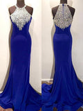 Trumpet/Mermaid Halter Sleeveless Sweep/Brush Train Beading Spandex Dresses TPP0001913