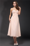 Sheath/Column Sweetheart Ruffles Sleeveless Tea Length Chiffon Bridesmaid Dresses TPP0005620