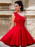 A-Line/Princess Satin Applique One-Shoulder Sleeveless Short/Mini Homecoming Dress TPP0003787