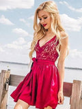 A-Line/Princess Satin Lace V-neck Sleeveless Short/Mini Homecoming Dresses TPP0008998