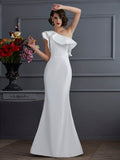 Trumpet/Mermaid One-Shoulder Sleeveless Ruffles Long Taffeta Dresses TPP0002316