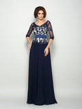 A-Line/Princess V-neck Beading 1/2 Sleeves Long Chiffon Mother of the Bride Dresses TPP0007408