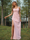 A-Line/Princess Stretch Crepe Ruched V-neck Sleeveless Sweep/Brush Train Bridesmaid Dresses TPP0005009