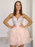 A-Line/Princess Spaghetti Straps Organza Beading Sleeveless Short/Mini Homecoming Dresses TPP0003469