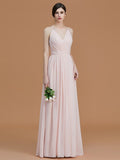 A-Line/Princess Spaghetti Straps Sleeveless Floor-Length Ruched Chiffon Bridesmaid Dresses TPP0005507