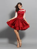 A-Line/Princess High Neck Applique 1/2 Sleeves Short Satin Cocktail Dresses TPP0008644