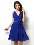 A-Line/Princess V-neck Pleats Sleeveless Short Chiffon Bridesmaid Dresses TPP0005287