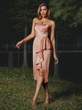 Sheath/Column Charmeuse Ruffles Strapless Sleeveless Tea-Length Bridesmaid Dresses TPP0004995