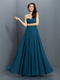 A-Line/Princess Sweetheart Pleats Sleeveless Long Satin Bridesmaid Dresses TPP0005522