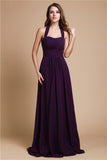 A-Line/Princess Halter Sleeveless Long Ruffles Chiffon Bridesmaid Dresses TPP0005483