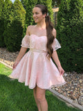 A-Line/Princess Lace Off-the-Shoulder Sleeveless Applique Short/Mini Homecoming Dresses TPP0004516