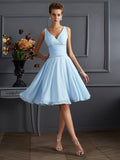 A-Line/Princess V-neck Sleeveless Pleats Short Chiffon Bridesmaid Dresses TPP0005039