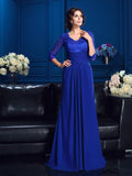 A-Line/Princess V-neck Applique 3/4 Sleeves Long Chiffon Mother of the Bride Dresses TPP0007278