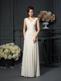 Sheath/Column V-neck Beading Sleeveless Long Chiffon Mother of the Bride Dresses TPP0007054