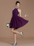 A-Line/Princess Halter Sleeveless Lace Short/Mini Chiffon Bridesmaid Dresses TPP0005132