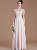 A-Line/Princess Bateau Sleeveless Lace Floor-Length Chiffon Bridesmaid Dresses TPP0005198