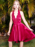 A-Line/Princess V-neck Sleeveless Satin Lace Short/Mini Homecoming Dresses TPP0004731