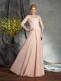 A-Line/Princess Scoop Applique 3/4 Sleeves Long Chiffon Mother of the Bride Dresses TPP0007131