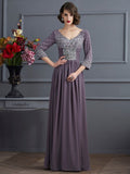 Sheath/Column V-neck 3/4 Sleeves Beading Long Chiffon Mother of the Bride Dresses TPP0007245