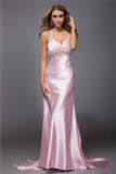 Sheath/Column Spaghetti Straps Beading Sleeveless Long Elastic Woven Satin Dresses TPP0003830