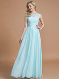 A-Line/Princess Scoop Sleeveless Floor-Length Chiffon Bridesmaid Dresses TPP0005421