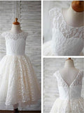 A-line/Princess Scoop Short Sleeves Tea-Length Lace Flower Girl Dresses TPP0007613