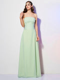 A-Line/Princess Strapless Sleeveless Pleats Long Chiffon Bridesmaid Dresses TPP0005257