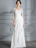 Sheath/Column V-neck 3/4 Sleeves Chiffon Floor-Length Wedding Dresses TPP0006363