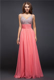 Sheath/Column Spaghetti Straps Beading Sleeveless Long Chiffon Dresses TPP0002923