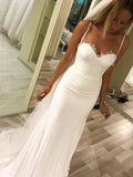 Sheath/Column Sweetheart Spaghetti Straps Sleeveless Sweep/Brush Train Lace Wedding Dresses TPP0006236