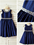 A-line/Princess Scoop Sleeveless Rhinestone Tea-Length Taffeta Flower Girl Dresses TPP0007679